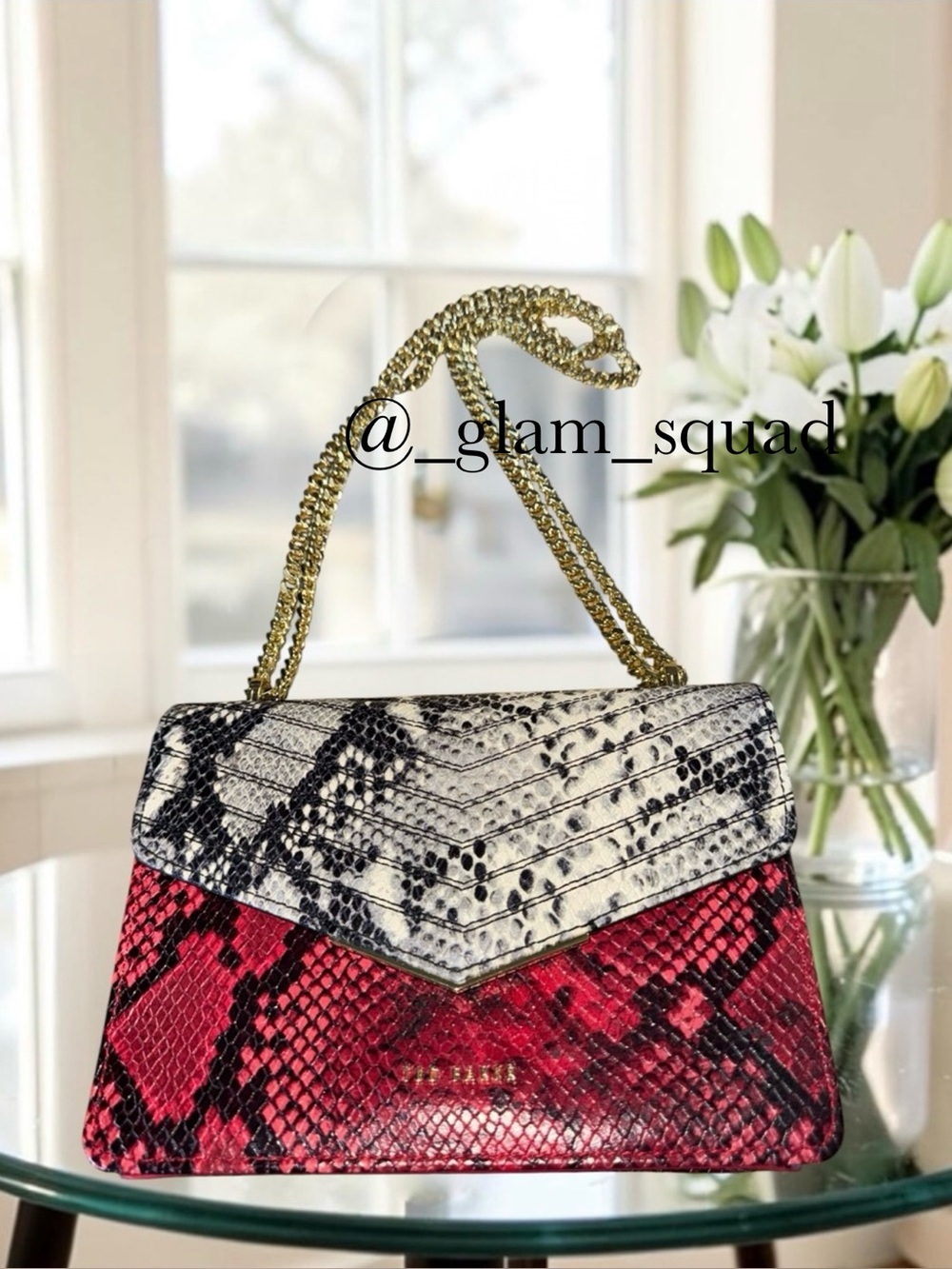 Ted Baker London Belida Python-Embossed Leather Envelope Crossbody Like New - Picture 1 of 13